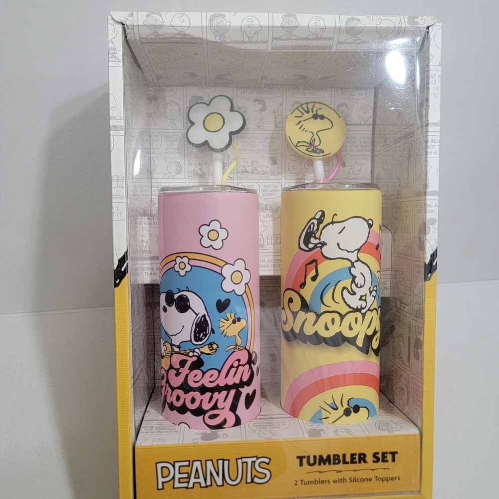 NEW! PEANUTS SNOOPY‎ AND WOODSTOCK "FEELING GROOVY" 20oz 2 Tumblers Gift Box Set